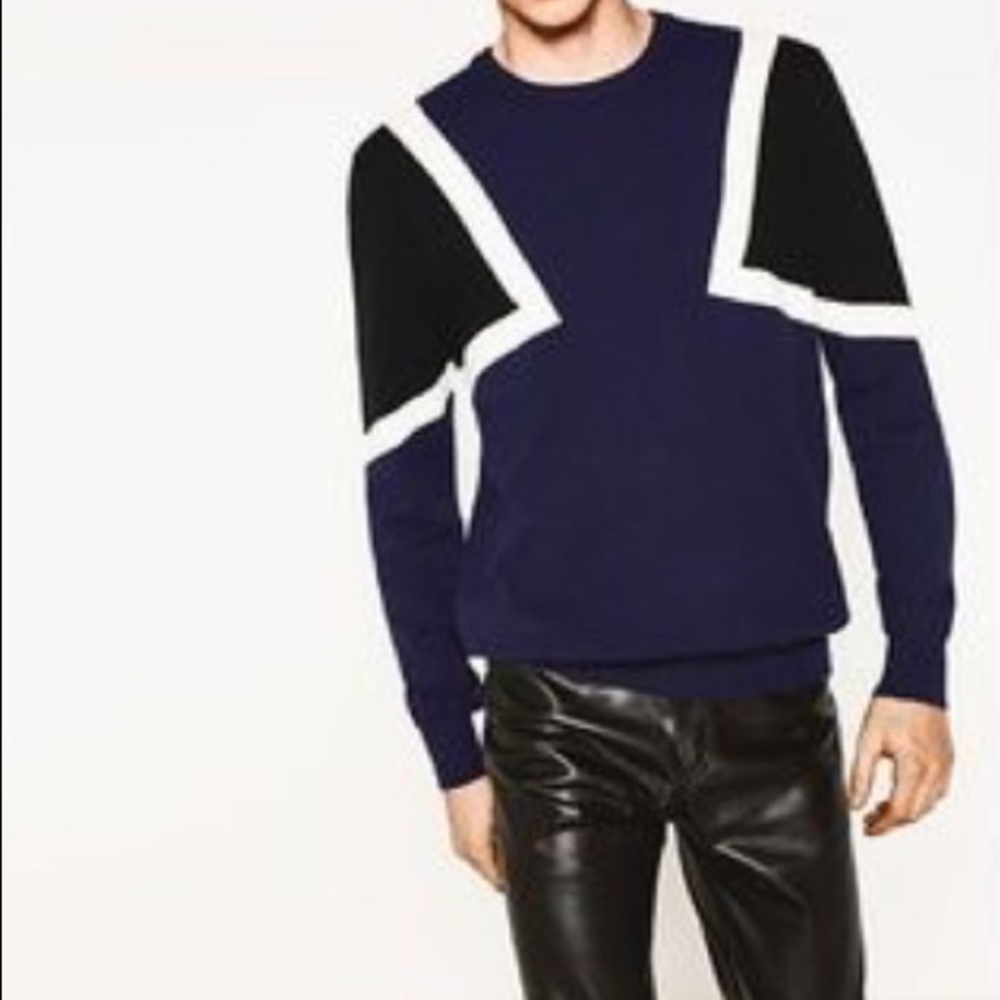 Zara man crew neck knit sweater geometric NWT Med